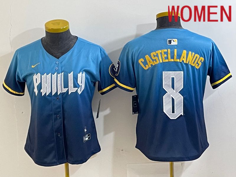 Women Philadelphia Phillies 8 Castellanos Blue City Edition Nike 2024 MLB Jersey style 1